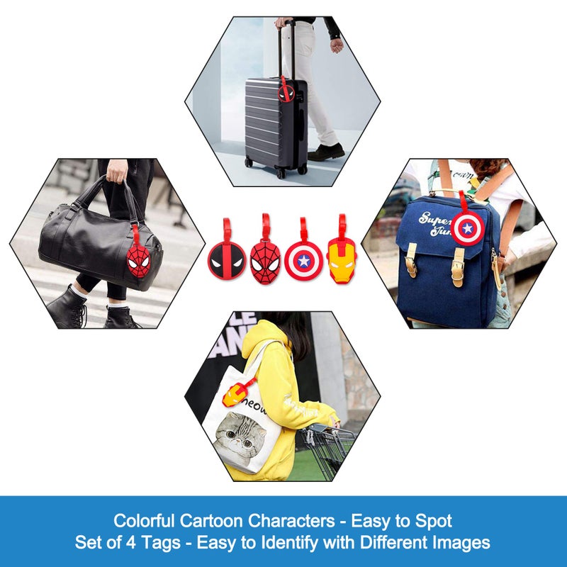 Finex 4 Pcs Set Comic Superhero Head Silicone Travel Luggage Baggage Identification Labels ID Tag for Bag Suitcase Plane Cruise Ships with Belt Strap - Image 2